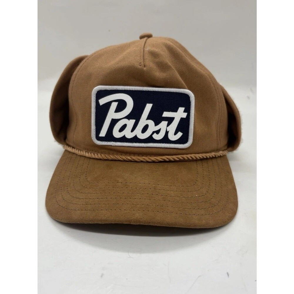 Pabst Blue Ribbon Shearling Hat With Ear Flaps, Tan Adjustable